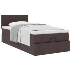 Cadre de lit ottoman avec matelas marron foncé 100x200 cm tissu