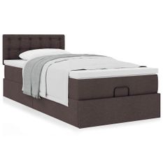 Cadre de lit ottoman avec matelas marron foncé 100x200 cm tissu