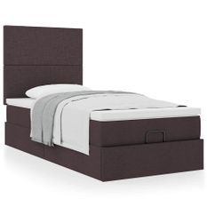 Cadre de lit ottoman avec matelas marron foncé 100x200 cm tissu