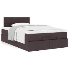 Cadre de lit ottoman avec matelas marron foncé 120x200 cm tissu