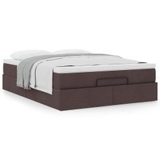 Cadre de lit ottoman avec matelas marron foncé 140x200 cm tissu