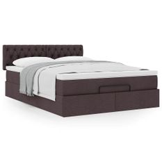 Cadre de lit ottoman avec matelas marron foncé 140x200 cm tissu