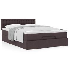 Cadre de lit ottoman avec matelas marron foncé 140x200 cm tissu