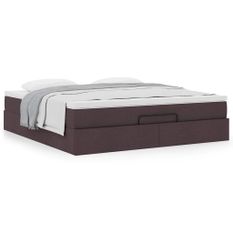 Cadre de lit ottoman avec matelas marron foncé 160x200 cm tissu