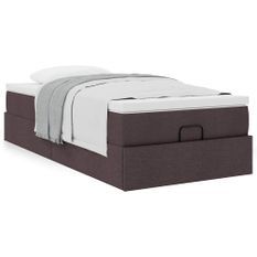 Cadre de lit ottoman avec matelas marron foncé 80x200 cm tissu