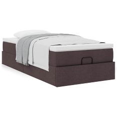 Cadre de lit ottoman avec matelas marron foncé 90x190 cm tissu