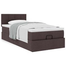 Cadre de lit ottoman avec matelas marron foncé 90x200 cm tissu