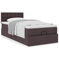 Cadre de lit ottoman avec matelas marron foncé 90x200 cm tissu