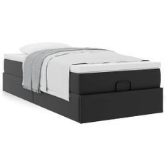 Cadre de lit ottoman avec matelas noir 100x200 cm similicuir