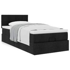 Cadre de lit ottoman avec matelas noir 100x200cm tissu