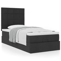 Cadre de lit ottoman avec matelas noir 100x200cm tissu