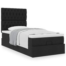 Cadre de lit ottoman avec matelas noir 100x200cm tissu