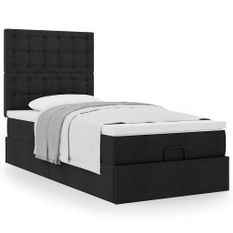 Cadre de lit ottoman avec matelas noir 100x200cm tissu