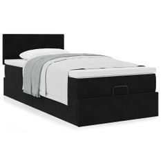 Cadre de lit ottoman avec matelas noir 100x200cm velours