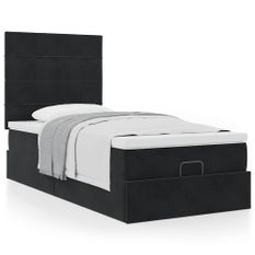 Cadre de lit ottoman avec matelas noir 100x200cm velours