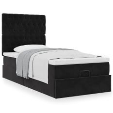 Cadre de lit ottoman avec matelas noir 100x200cm velours