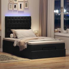 Cadre de lit ottoman avec matelas noir 120x190 cm tissu