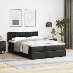 Cadre de lit ottoman avec matelas noir 140x190 cm similicuir