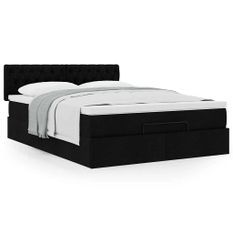 Cadre de lit ottoman avec matelas noir 140x190 cm tissu