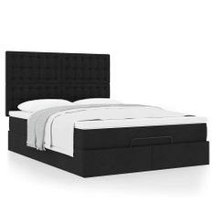 Cadre de lit ottoman avec matelas noir 140x190 cm tissu