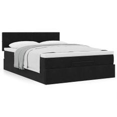 Cadre de lit ottoman avec matelas noir 140x190 cm velours