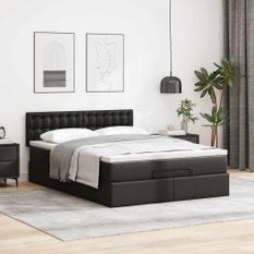 Cadre de lit ottoman avec matelas noir 140x200 cm similicuir