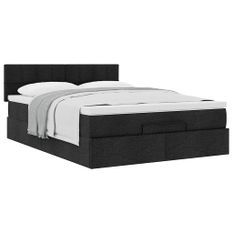Cadre de lit ottoman avec matelas noir 140x200 cm tissu