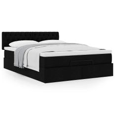 Cadre de lit ottoman avec matelas noir 140x200 cm tissu