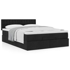 Cadre de lit ottoman avec matelas noir 140x200 cm tissu