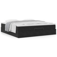 Cadre de lit ottoman avec matelas noir 180x200 cm velours
