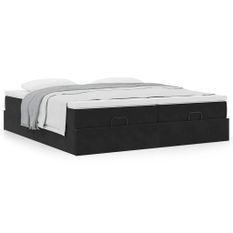 Cadre de lit ottoman avec matelas noir 180x200cm velours