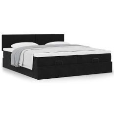 Cadre de lit ottoman avec matelas noir 180x200cm velours