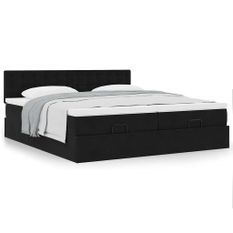 Cadre de lit ottoman avec matelas noir 180x200cm velours