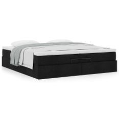 Cadre de lit ottoman avec matelas noir 200x200cm tissu