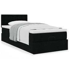 Cadre de lit ottoman avec matelas noir 80x200 cm tissu