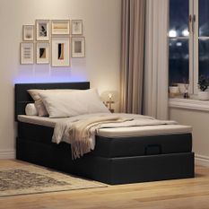 Cadre de lit ottoman avec matelas noir 80x200 cm tissu