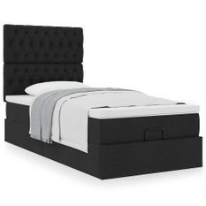 Cadre de lit ottoman avec matelas noir 80x200 cm tissu