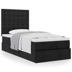 Cadre de lit ottoman avec matelas noir 80x200 cm tissu