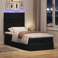 Cadre de lit ottoman avec matelas noir 80x200 cm tissu