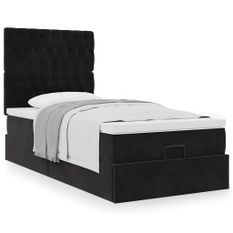 Cadre de lit ottoman avec matelas noir 80x200 cm velours