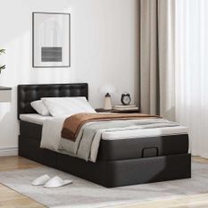 Cadre de lit ottoman avec matelas noir 90x190 cm similicuir