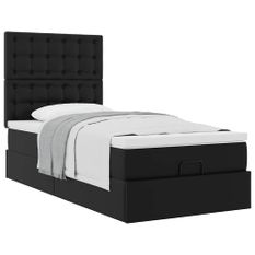 Cadre de lit ottoman avec matelas noir 90x190 cm similicuir