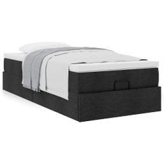 Cadre de lit ottoman avec matelas noir 90x190 cm tissu