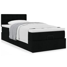 Cadre de lit ottoman avec matelas noir 90x190 cm tissu