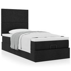 Cadre de lit ottoman avec matelas noir 90x190 cm tissu