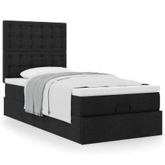 Cadre de lit ottoman avec matelas noir 90x190 cm tissu