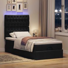 Cadre de lit ottoman avec matelas noir 90x190 cm tissu