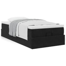 Cadre de lit ottoman avec matelas noir 90x190 cm velours