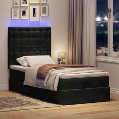 Cadre de lit ottoman avec matelas noir 90x190 cm velours