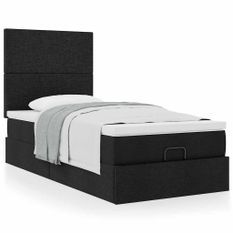 Cadre de lit ottoman avec matelas noir 90x200 cm tissu